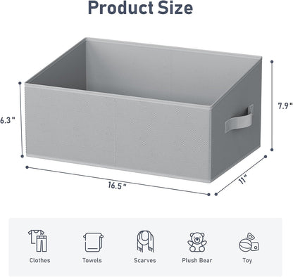 DIMJ Large Closet Storage Bins 8 Pack - Fabric Trapezoid Closet Organizer Bin, Foldable Storage Baskets for Shelves, Closet Shelf Organizer, Clothing Storage Box for Toys, Books, Towel, Clothes, Gray