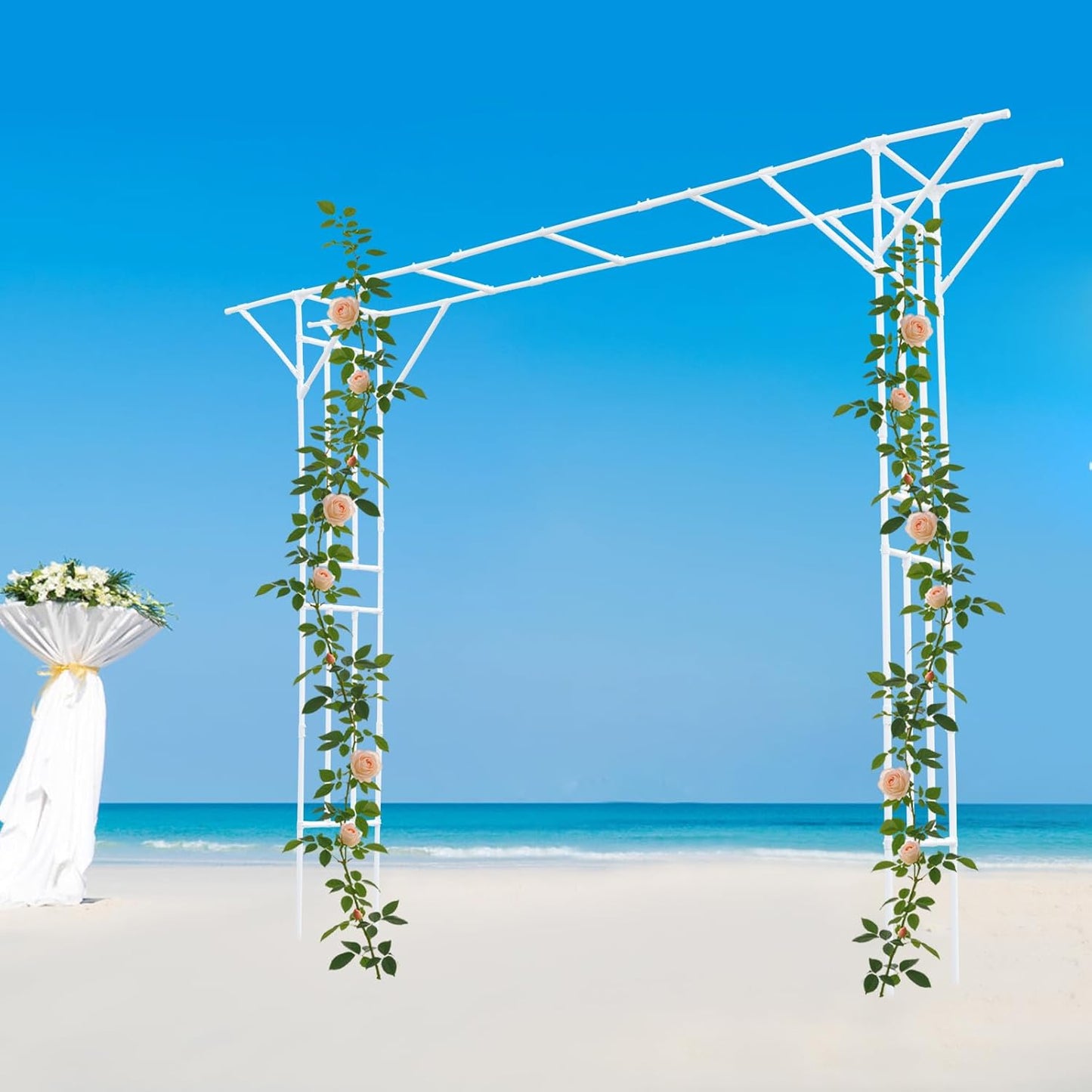 Garden Trellis for Climbing Plants,Outdoor Garden Arch Arbor Trellis,Steel Garden Trellis Wedding Arches for Ceremony Decoration 11.81x1.31x8.86ft (White)