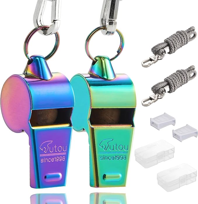 HUTOU Whistle Stainless Steel Coach Sports Whistle with Lanyard, Loud Crisp Sound Whistle Ideal for Coaches, Referees, and Official