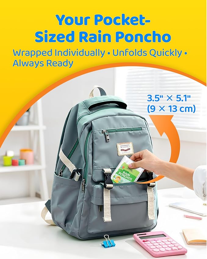 Hitituto Rain Ponchos Family Pack Kids– 6/12/24 Pack Disposable Poncho with Hood, Clear & Assorted Colors, Home Survival Kits