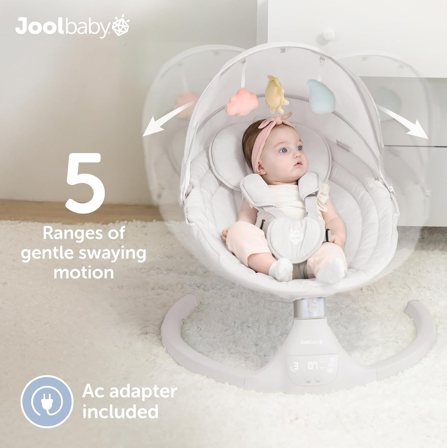 Jool Baby Nova Swing for Newborns - Electric Motorized Infant Swing, Bluetooth Music, 10 Preset Melodies, Remote (2025 Model) (Stone)