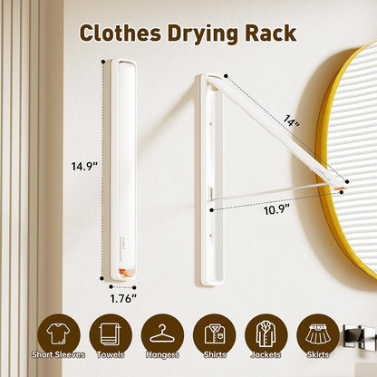 Clothes Drying Rack, Laundry Room Wall Mounted Retractable Clothes Hanger Drying Rack, Laundry Clothing Drying Rack Folding Indoor or Outdoor, Easy Installation Aluminium Dryer, 2pcs(White)