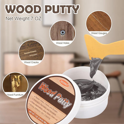 SEISSO Wood Putty, Gray Wood Filler Paintable, Wood Putty Outdoor Waterproof, Wood Repair Putty Stainable, Wood Furniture Repair kit - Restore Wooden Table, Cabinet, Floors, Door