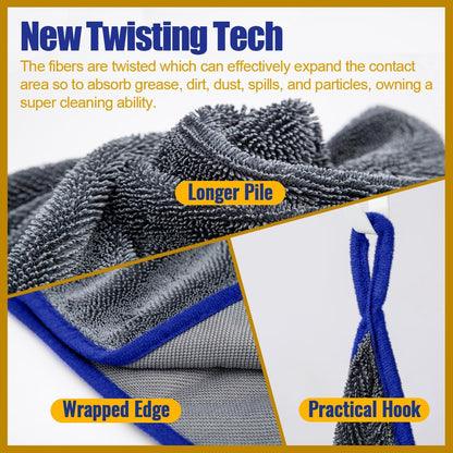 Airlab Microfiber Towels for Cars Wash Drying Extra Large Super Absorbent Cleaning Cloth Auto Detailing Ultra Soft, Lint-Free, Streak-Free, 35 x 24 Inch, Pack of 1, Grey-Blue, 600 GSM