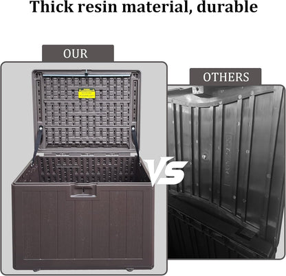 33 Gallon Pro Waterproof Outdoor Storage Bin Resin Deck Box for Patio, Poolside, and Garden, Lockable & UV-Resistant, Ideal for Small Spaces, Brown