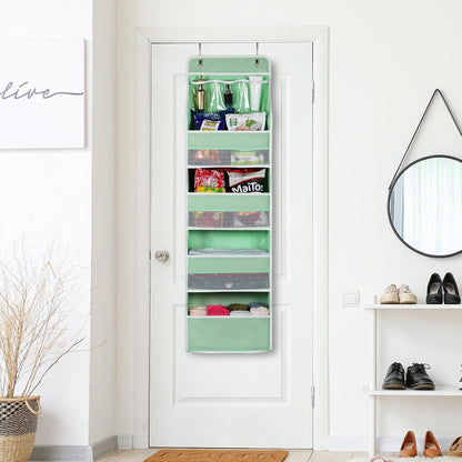 Univivi 5-Shelf Fabric Door Storage Over Door Hanging Organizer with 4 Large Pockets and 3 Small PVC Pockets Nursery Closet Cabinet Wall Mount Hanging Storage Organizers for Baby Nursery (Green)