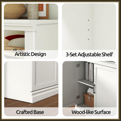 70 Inch Tall Bookcase with Doors, Library Office Bookshelf with Adjustable Shelves, Floor Standing Storage Cabinet for Bedroom Living Room Organizer with Anti Tipping Kit, Soft White Finish