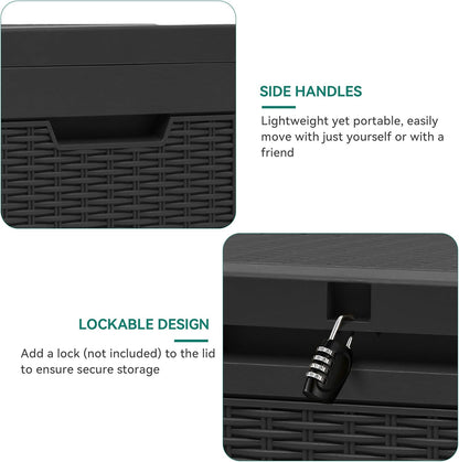 YITAHOME 60 Gallon Outdoor Storage Box, Large Water Resistant Resin Deck Box, Indoor Outdoor Lockable Rattan Storage Container for Patio, Garden, Cushions, Tools, Equipment (Black)