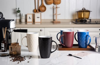 AmorArc Large Coffee Mugs Set of 6, 20oz Ceramic Tall Coffee Mugs Set with Textured Geometric Patterns for Latte/Tea/Beer/Hot Cocoa, Dishwasher & Microwave Safe, Multi