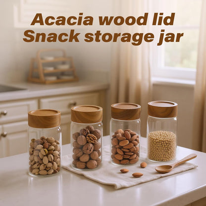 6-Pack 10 oz Airtight Food-Grade Glass Mason Jars with Acacia Wood Lids - Sealable, Waterproof & Stackable Canister Set for Overnight Oats, Dry Goods, Baking Supplies & Pantry Organization