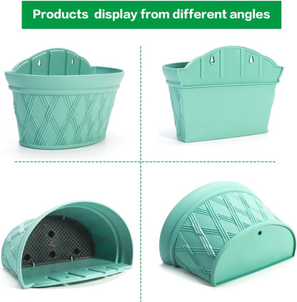 Sungmor Wall Hanging Planters,11.5 Inch Hanging Flower Pots for Railing Fence - Indoor Outdoor Balcony Wall Planter Hanging Basket, Plastic Pot Plant Container - Half Round & 3PC Pack & Green