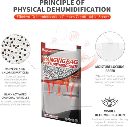 Vacplus Moisture Absorbers, Hanging Closet Dehumidifier Bags, Humidity Packs, Desiccant, Closet Dehumidifiers with Activated Charcoal, 10 Pack, 9.8 OZ