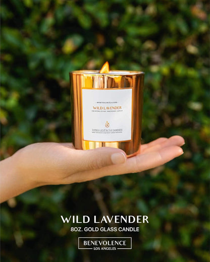 Benevolence LA Wild Lavender Wood Wick Candles | Soy Scented Candles for Home | Gifts for Women and Men | Home Fragrance | Aromatherapy | Shelf Decor, Bathroom Freshener | 8oz, 45 Hour Burn