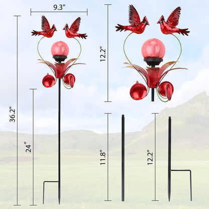 VCUTEKA Cardinal Solar Lights Outdoor Metal Garden Stake Waterproof Crackle Glass Globe Garden Decor Cardinal for Pathway, Lawn, Patio, Yard