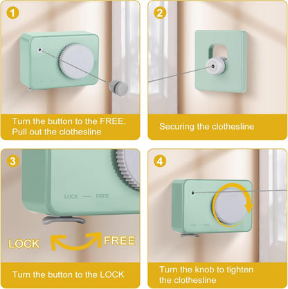 Retractable Clothesline Indoor/Outdoor, Anti-Sag for Drying Clothes Line Retracting Indoor/Outdoor, We Equipped This 13.8 Fts Laundry line Retractable with 4 Large Clips