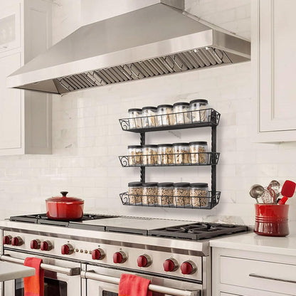 SWOMMOLY Adjustable Wall Mount Spice Rack, 3-Tier Dual-use (Multi-use) Organizer, Black