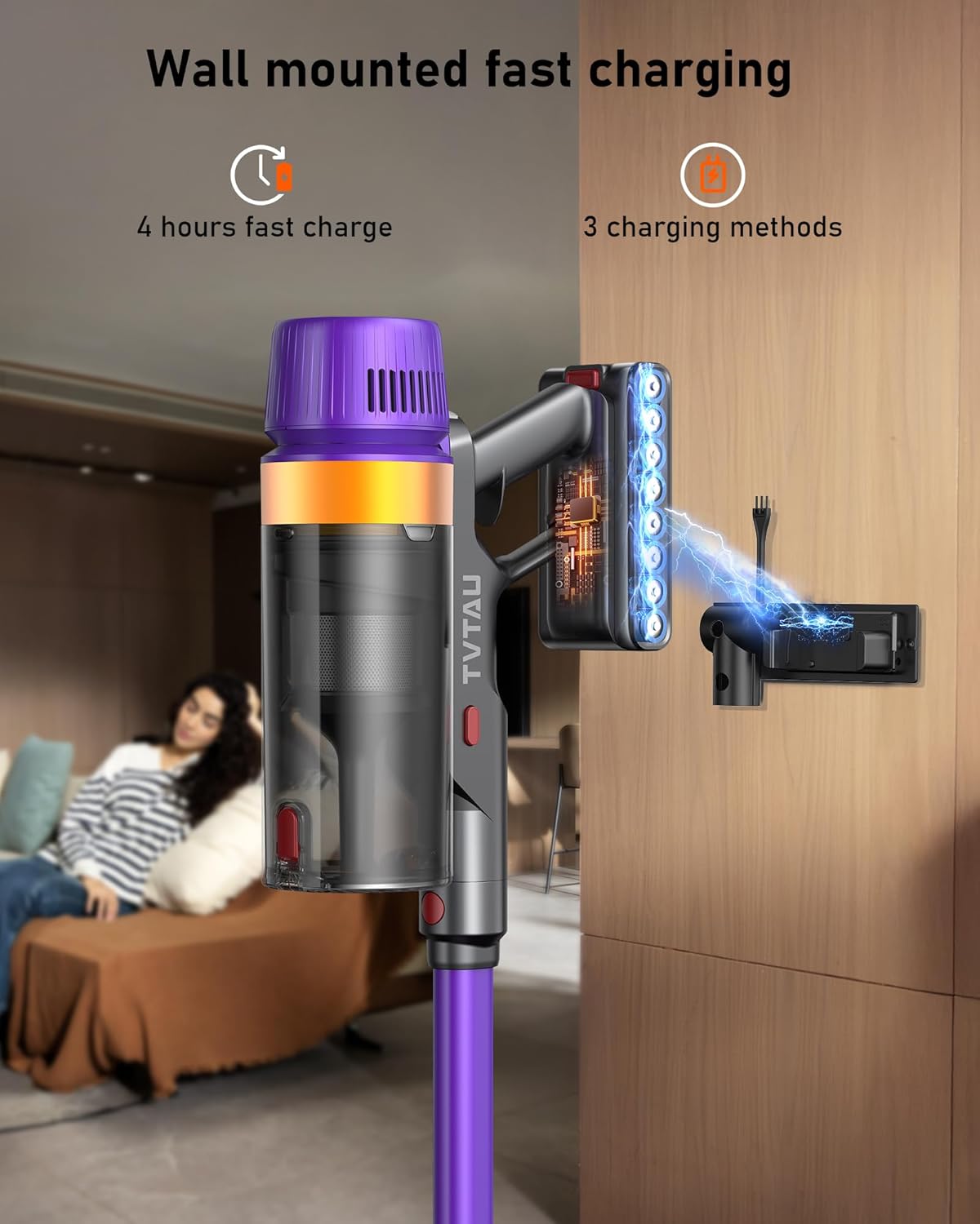 Cordless Vacuum Cleaner, 580W 50KPA 70Mins Upgraded Stick Vacuum Cleaners for Home, Wireless Vacumm with Self-Standing and Touch Screen, Anti-Tangle Brush for Hardwood Floor/Carpet/Pet Hair