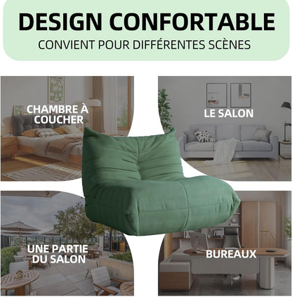 Modern Living Room Chair, Big Bean Bag Adult Floor Sofa, Togo Recliner Memory Foam Lazy Couch Suitable Balcony for Fireside Chair (Green)