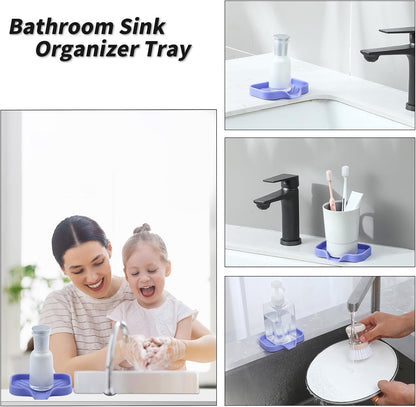 Silicone Bathroom Soap Dishes with Drain Spout-Bathroom and Kitchen Sink Organizer,Sponge Holder,Dish Soap Tray,Perfect for Dispenser,Scrubber,Bottle on Sink or Counter-Light Purple 4.9"×3.2"