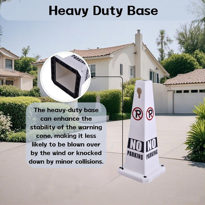 8-Pack 26.5" Caution Cones, 4-Sided Visible Safety Signs with Heavy Rubber Base, Warning for Slip & Fall Prevention, Indoor/Outdoor Use (White, 8Pcs-No Parking)