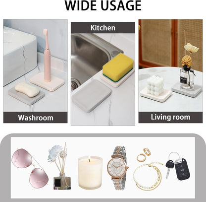 Diatomite Soap Dish for Kitchen Organizer, Quick Dry Sink Caddy Holder for Sponge, Brush, Toothbrush - Fast Absorbing Stone Tray (Light Grey, 4.8" x 3.1")