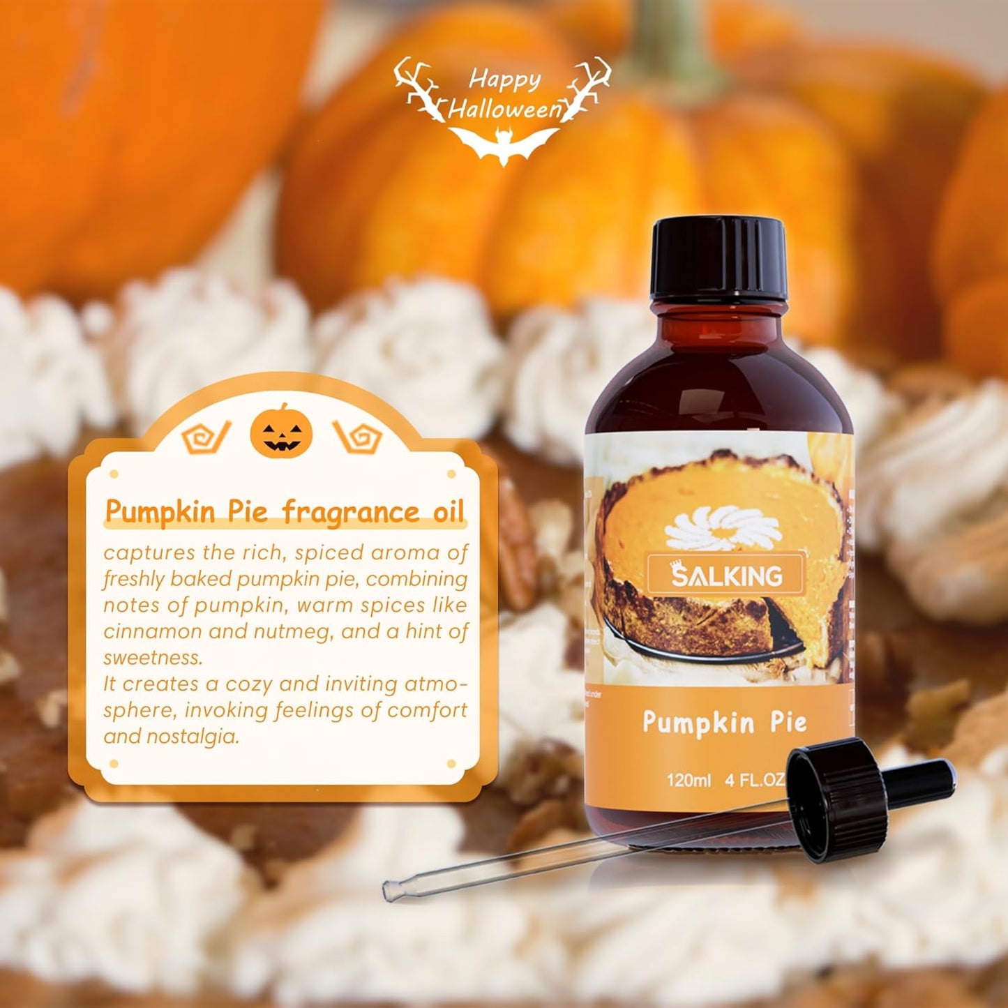 SALKING Pumpkin Pie Fragrance Oil, 120ml (4 Fl Oz) Premium Essential Oils for Diffuser, Candle Scents for Candle Making, Soap Making Supplies, Autumn Scented Diffuser Oil, Halloween Thanksgiving Gift