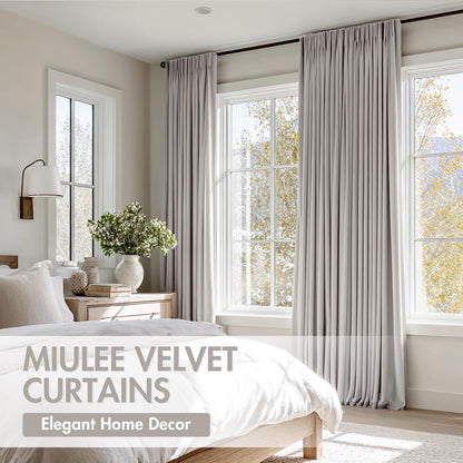 MIULEE Silver Velvet Curtains Thermal Insulated Blackout Curtain Drapes for Bedroom Living Room Darkening 108 Inches Long Curtains Panels Rod Pocket Set of 2