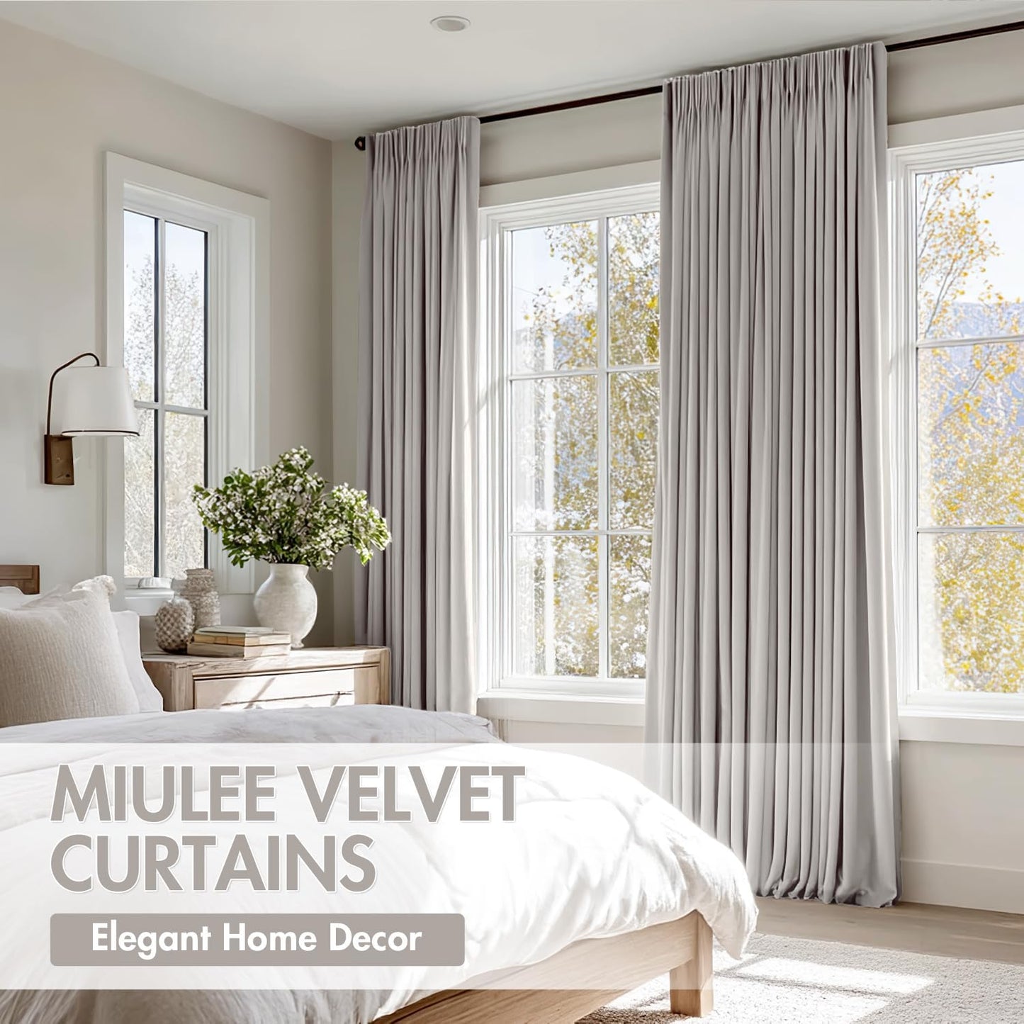 MIULEE Silver Velvet Curtains Thermal Insulated Blackout Curtain Drapes for Bedroom Living Room Darkening 96 Inches Long Curtains Panels Rod Pocket Set of 2