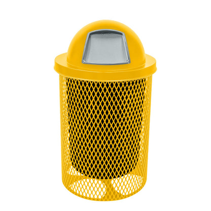 COATEDOUTDOORFURNITURE RDT-YEL Heavy Duty 32 Gallon Round Trash Receptacle, Liner Included, Yellow with Yellow Steel Dome Top, Made in America