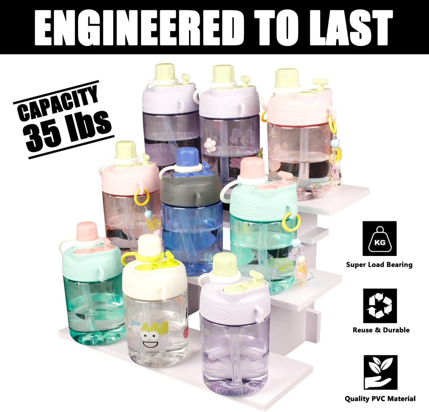 WANLIAN 3-Tier Straight Retail Table Display Stand, Portable Display Rack Shelves for Vendors, Craft Shows, Farmers Market, Pop Up Shop Countertop White Risers for Display, Soap, Candles, Tumblers