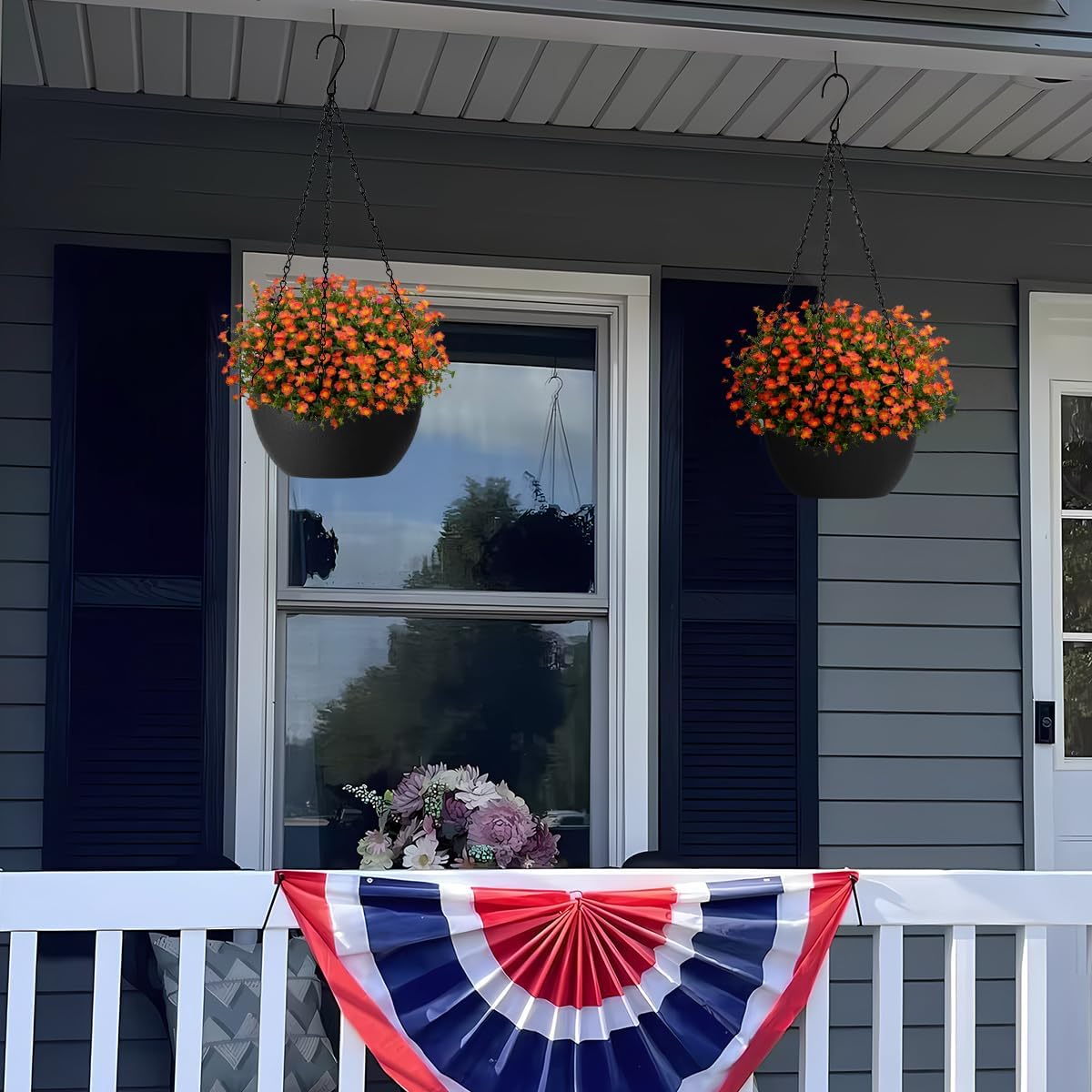 13 inch Hanging Planters for Indoor Plants, 2 Pack Planters for Outdoor Plants with Drainage Holes and Chain, Round Plastic Hanging Baskets, Hanging Flower Pots for Balcony Garden Decor-Black