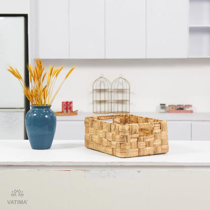 Vatima Jumbo Wicker Storage Basket, Large Hyacinth Organizer, 16.9x12.1x7.1H Inches - Ideal for Home Shelving and Pantry Storage