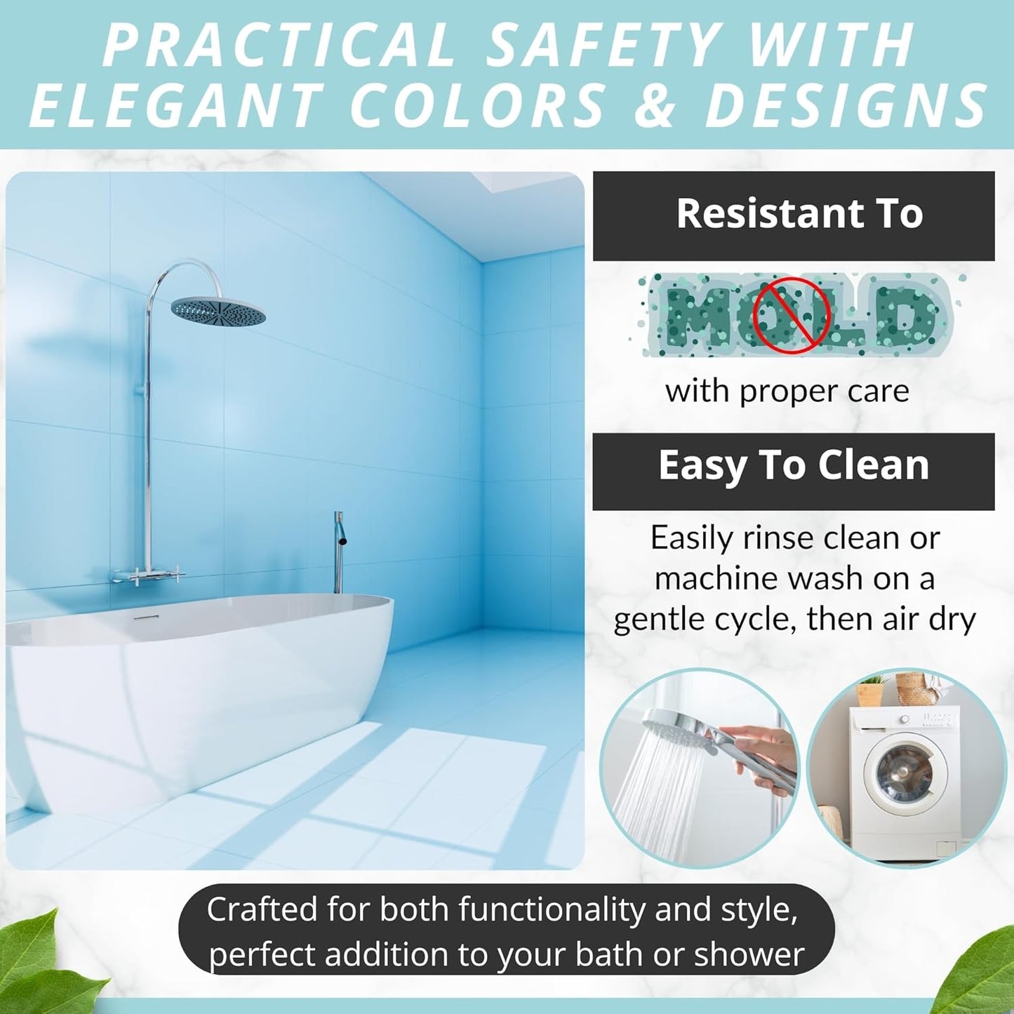 ENKOSI Bath Mat - Large Non Slip Bathtub & Shower Mat - Extra Long 40 x 16 Inch Bathroom Mats for Tub Nonslip Anti Slip Bathmats (40x16 Clear Blue 1-Pack)