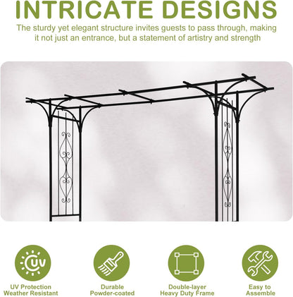 Outvita 7Ft Garden Arch Arbor, Steel Frame Stand Trellis, Arbour Archway for Wedding Ceremony Decoration Plant Climbing Rose Vines Lawn Courtyard Patio Black