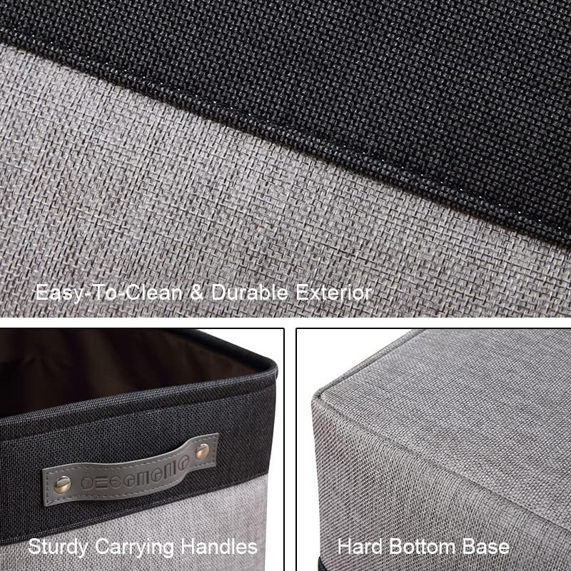 DECOMOMO Storage Baskets for Shelves - Fabric Closet Organizers and Storage Bins, Perfect Baskets for Organizing Closet Toys Nursery (Grey and Black, Large - 3 Pack)