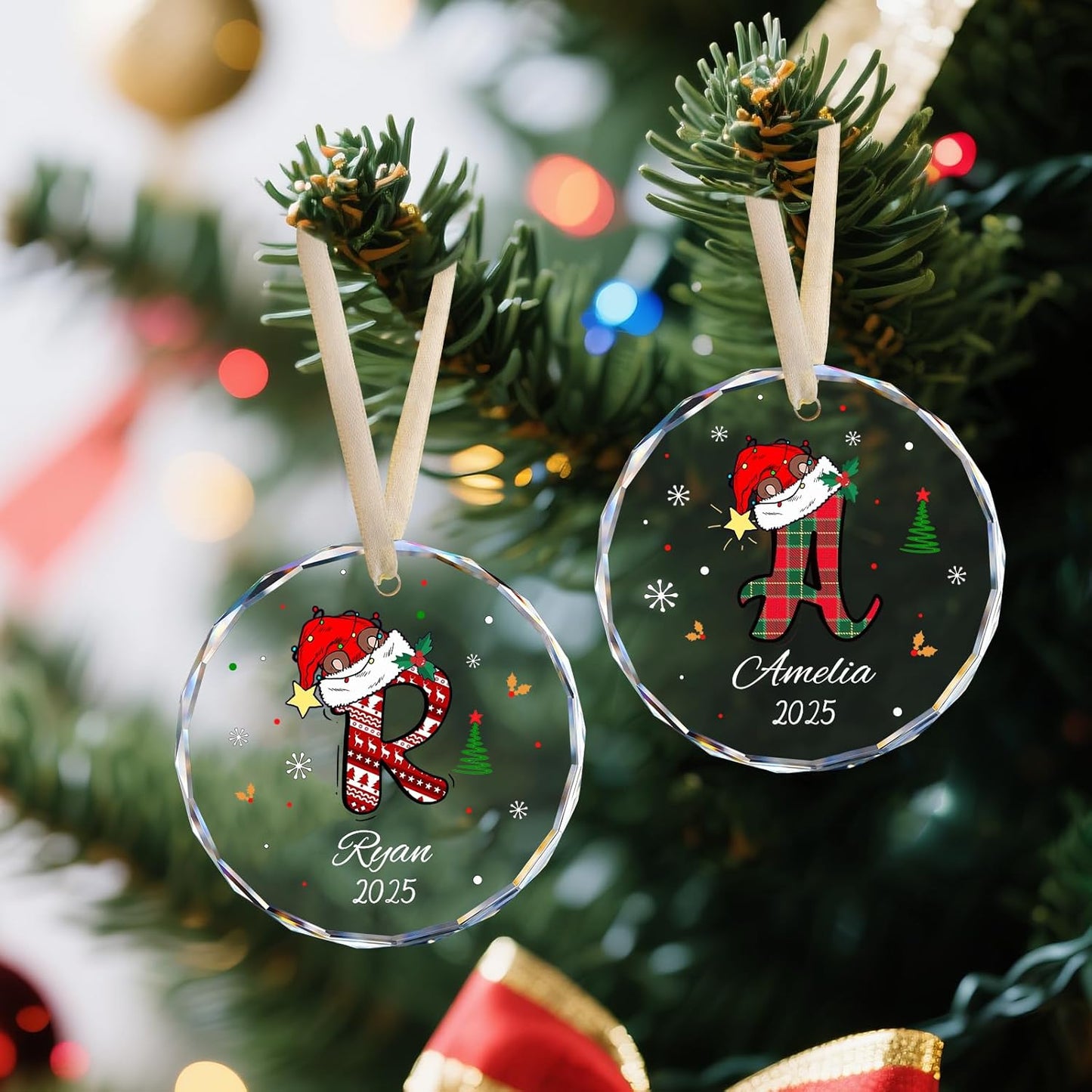 Personalized Christmas Ornaments, Name Ornaments for Christmas Tree, Custom Letter Christmas Ornament Keepsake Gifts for Kids and Adults, Stocking Name Tags