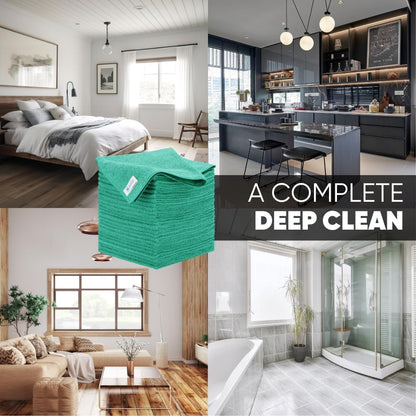 Microfiber Wholesale 16" x 16" All Purpose Towels - 50 Pack - Reusable Wash Cloths, Dust, Kitchen, Car, Shop Rags for Cleaning (Green)