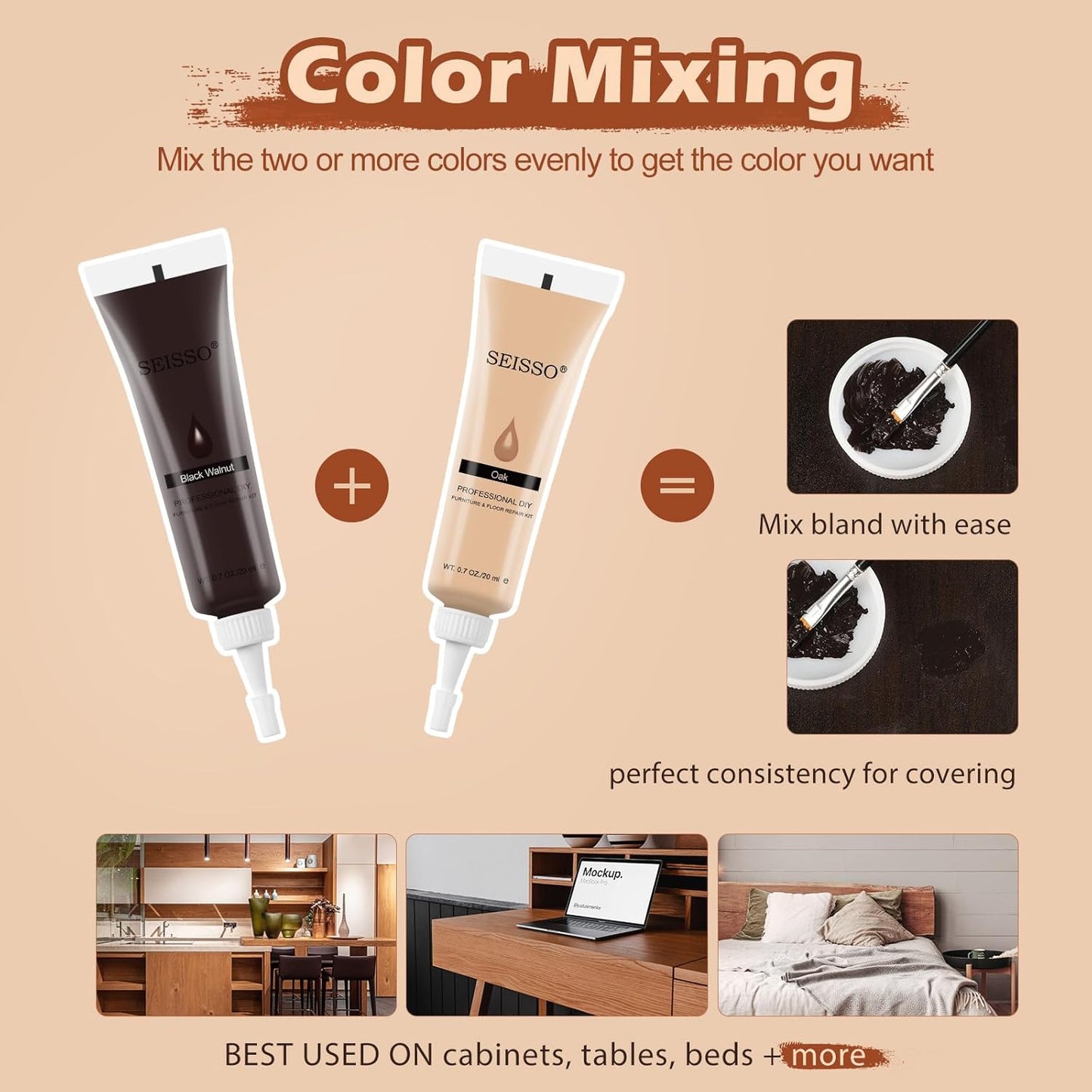 SEISSO Furniture Repair Kit, 12 Colors Wood Touch up Paint, Wood Stain, Wood Filles, Wood Paint Restore Any Wooden Floors, Cabinet, Tables, Carpenters, fix furniture Scratches, Cracks, Hole