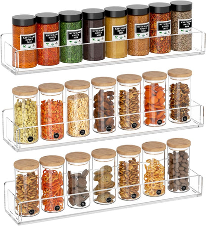 NIUBEE Wall Mounted Spice Rack Organizer,3 Pack Clear Acrylic Spice Shelf Storage Holder,Hanging Seasoning Rack Organizer for Wall Kitchen Pantry Cabinet Door