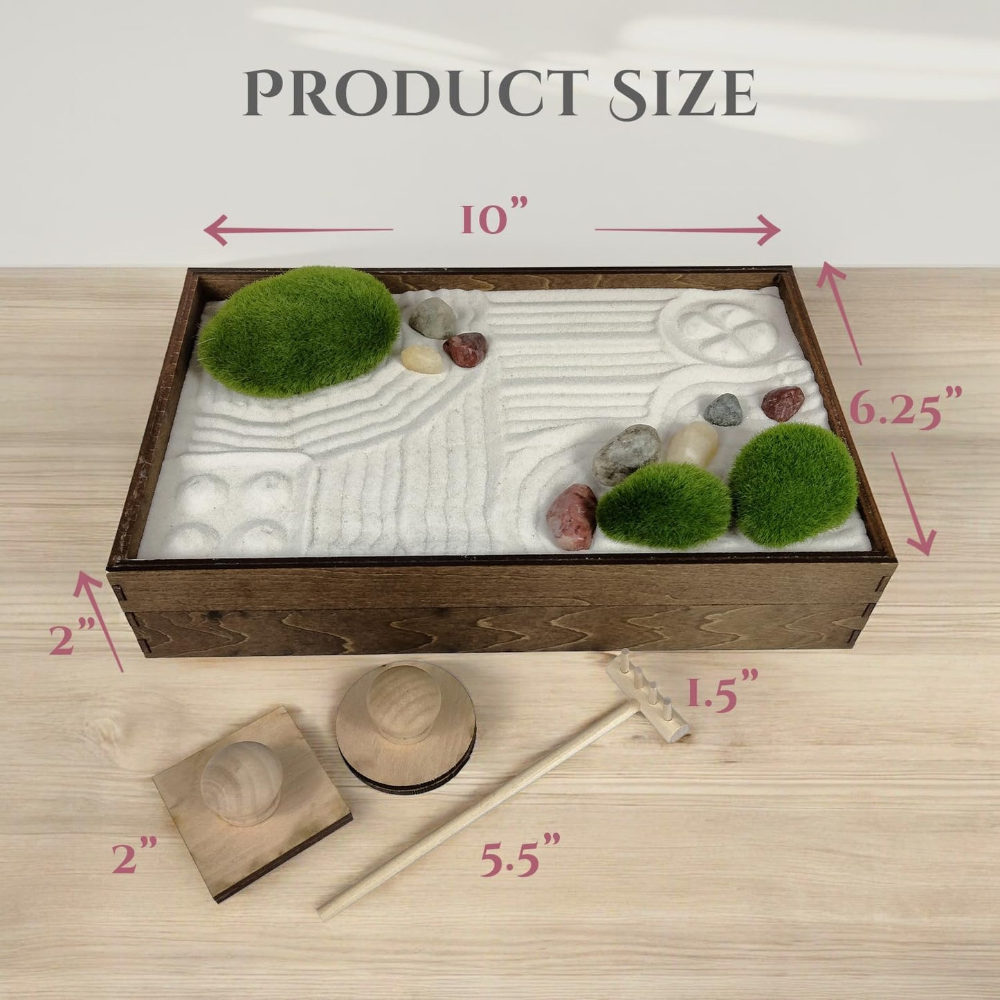 Wooden Stackable Zen Garden | White Sand with Rake & Accessories | Minimalist Decor Gift for Relaxation