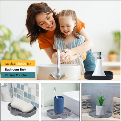 YASMEN 2 Pcs Silicone Soap Dish, Soap Holder with Drain, Sponge Holder for Kitchen Sink, Soap Dispenser Tray, Bathroom & Kitchen Sink Organizer, Rubber Soap Dishes for Bar Soap,Soap Bottles-Black/Grey