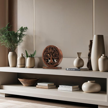 Decozen Solid Wood Tree of Life Sculpture - Home Decor, Living Room, Boho, Shelf, Coffee Table, Centerpiece Table Decorations, Mantle, Dining Table Centerpiece, Bathroom Shelf, Entryway, Farmhouse