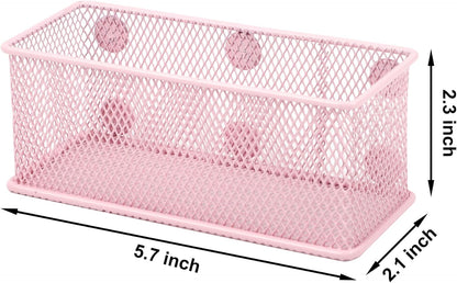 EASEPRES Magnetic Pencil Holder Set of 6 - Wire Mesh Storage Baskets Organizer with Strong Magnets - Perfect for Whiteboard, Refrigerator and Locker Accessories, Pink