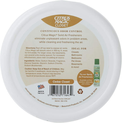 Citrus Magic For Closets Odor Absorbing Solid Air Freshener, Cedar, 8-Ounce, Pack of 6 - CASE