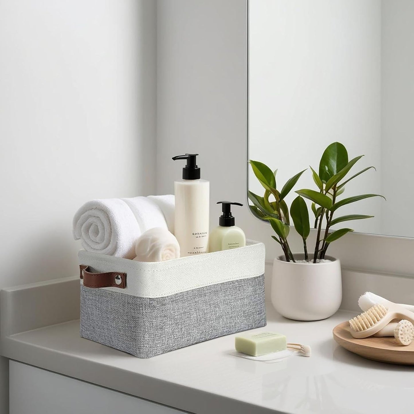 DECOMOMO Small Storage Basket, Closet Storage Bins, Baskets for Organizing Shelves (Grey & White, Small - 6 Pack)