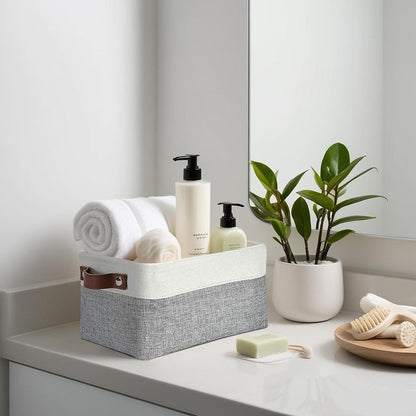 DECOMOMO Small Storage Basket, Closet Storage Bins, Baskets for Organizing Shelves (Grey & White, Small - 6 Pack)