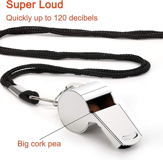 Fya Stainless Steel Whistle with Lanyard, Very Loud Sports Whistle, Perfect for Referees, Coaches, Polices, Emergency, Outdoor Sports,