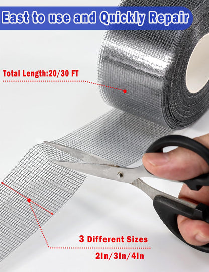wohohoho Window Screen Repair Tape, 4 in X 40 FT (480IN) Grey Screen Patch Repair Kit, 3-Layer Strong Adhesive Invisible Screen Tape Mesh Repair for Windows, Doors Garage Mosquito Net Magnetic Screen