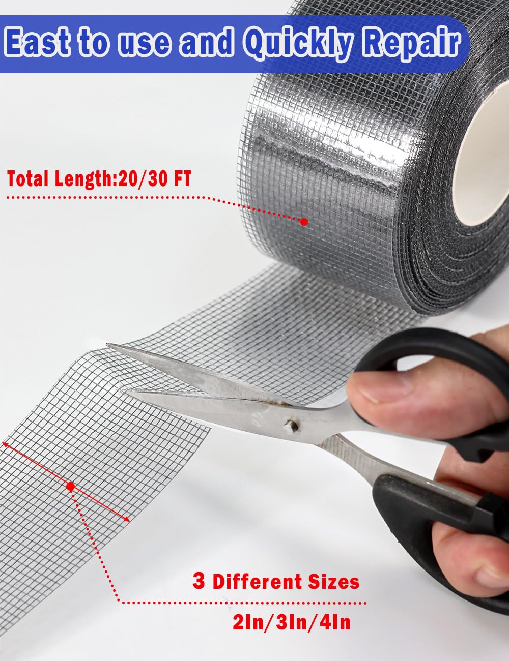 wohohoho Window Screen Repair Tape, 2 in X 40 FT (480IN) Gray Screen Patch Repair Kit, 3-Layer Strong Adhesive Invisible Screen Tape Mesh Repair for Windows, Doors Garage Mosquito Net Magnetic Screen