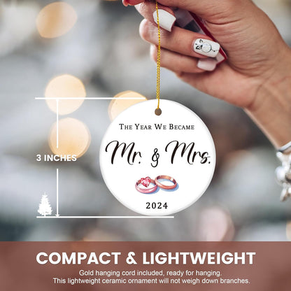 Wedding Gifts for Couples 2024, Mr and Mrs 1st Married Christmas Ornament, Bridal Shower Gift for Bride, Newlyweds (Ceramic)